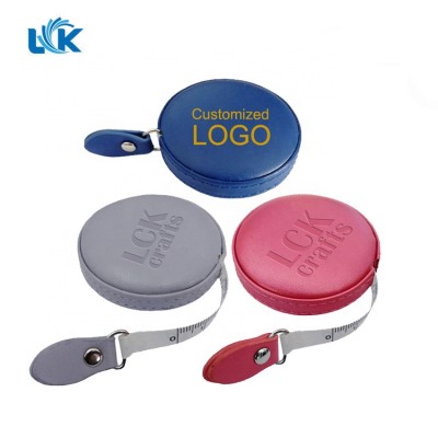 Promotion 150cm 60inch Round Funy Mini Custom Retractable Pu Leather Tailor Tape Measure With Printed Logo