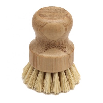 No Plastic Natural Sisal Fiber Bristle Bamboo Holder Kitchen Cleaning Brush Scrubber